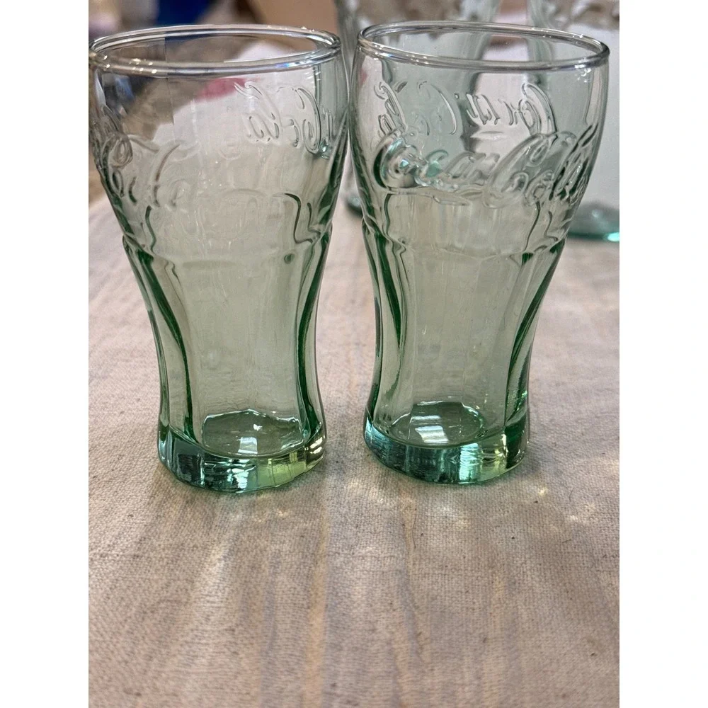 Vintage Coca-Cola Georgia Green Glass Tumblers Set of 9 Mixed Sizes Embossed